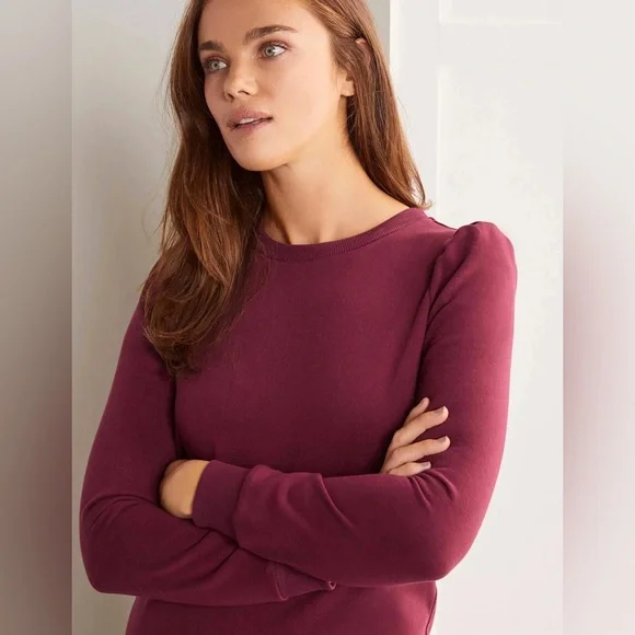 Boden Women’s Puff Sleeve Sweatshirt Dress - Burgundy Long Sleeve Stretc… - Picture 6 of 16